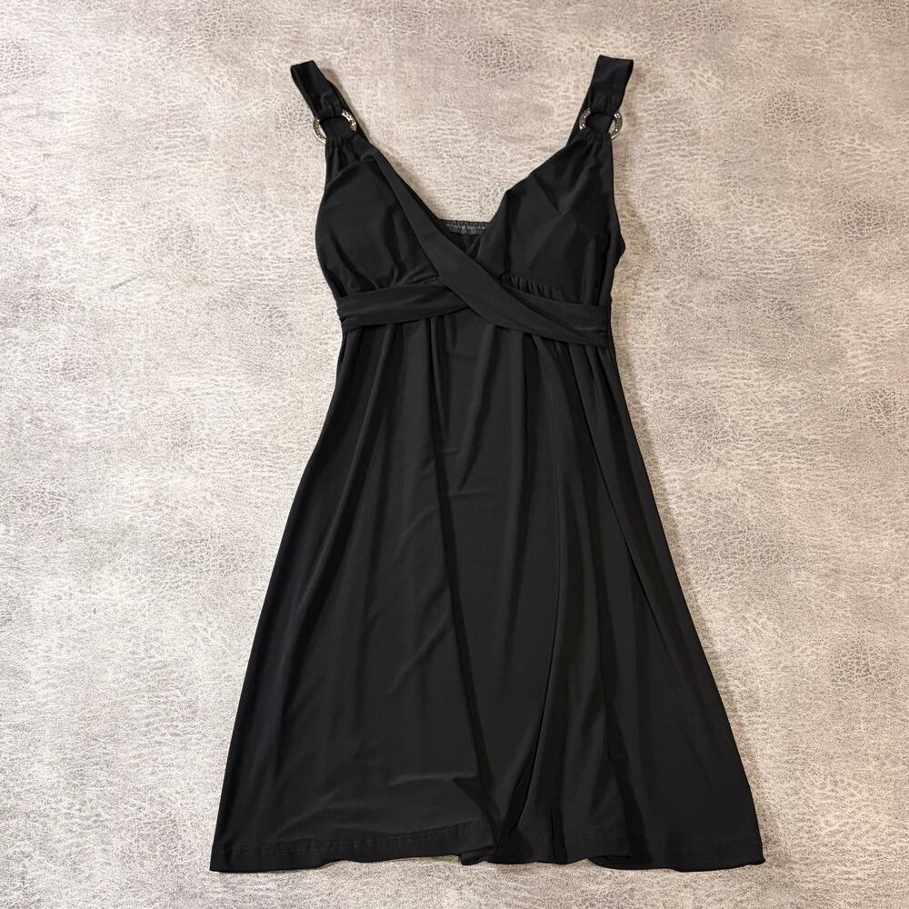 Black Wrap Silver Ring Mini Dress